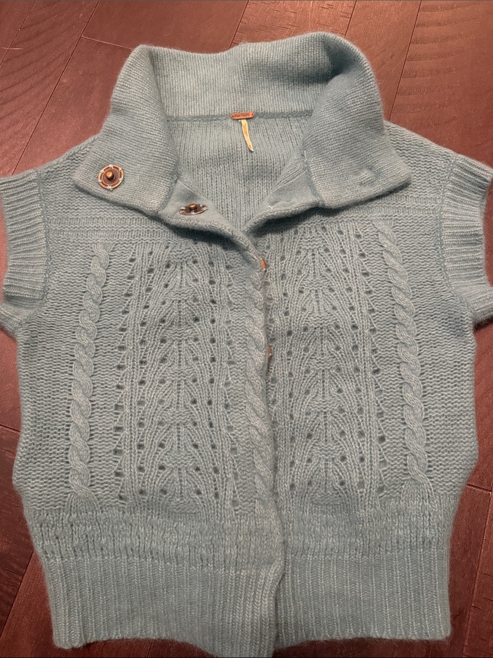 Teal color Cable-Knit Short-Sleeve Sweater Vest